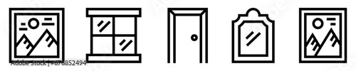 Conjunto de iconos de marcos. Contorno y bordes. Marco de imagen, ventana, puerta, espejo, fotografía. Ilustración vectorial
