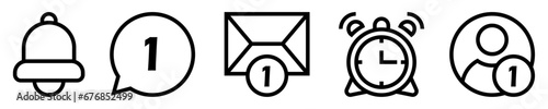 Conjunto de iconos de notificaciones. Aviso y alerta. Campana de notificación, burbuja de mensaje, correo, alarma, aplicación. Ilustración vectorial