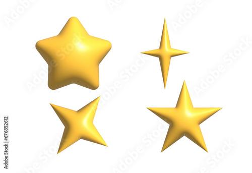 Set of yellow stars different shapes. Five stars glossy colors. Realistic 3d design cartoon style. vector illustration