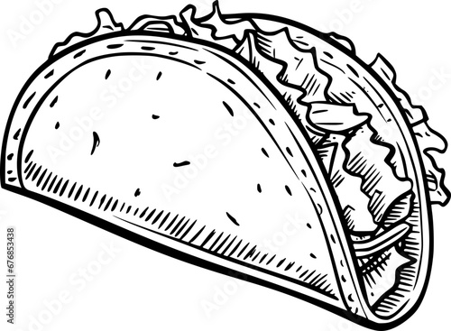 outline illustration of taco for coloring page