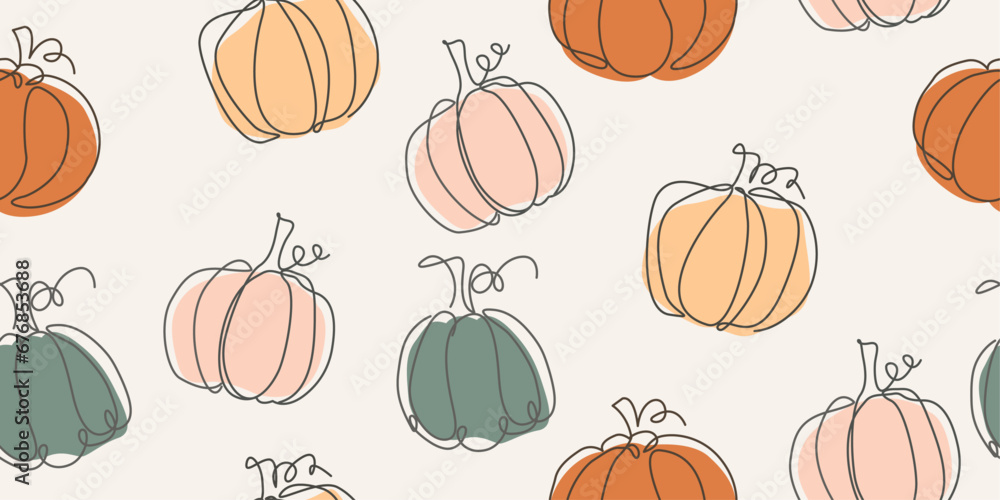 Drawn pumpkin pattern. Beautiful colored pumpkins, stylish wallpaper for print, pillows, wallpaper, cups, notebooks, clothes.