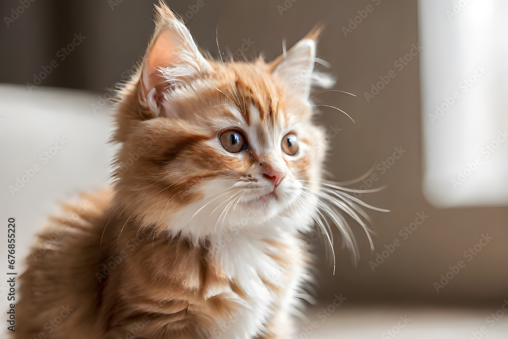 cute fluffy orange kitten face