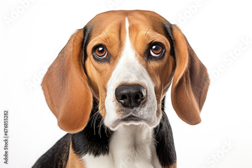 Portrait of beagle dog on white background