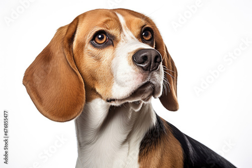 Portrait of beagle dog on white background