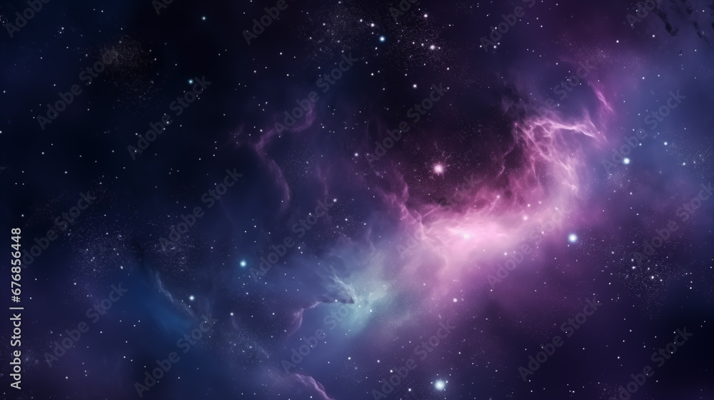 Abstract space background, purple Universe panorama filled with stars, stardust, nebula and galaxy