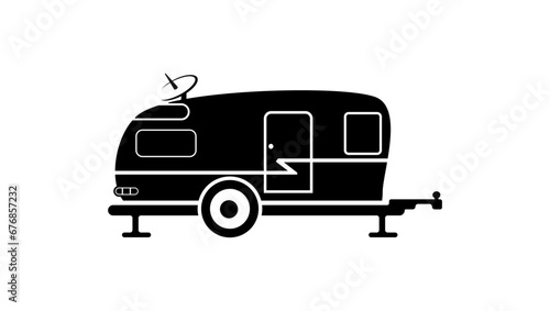 Camping trailer, black isolated silhouette