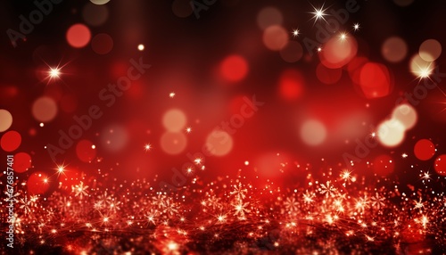 Glittering red christmas background with snowflakes and lights merry christmas banner