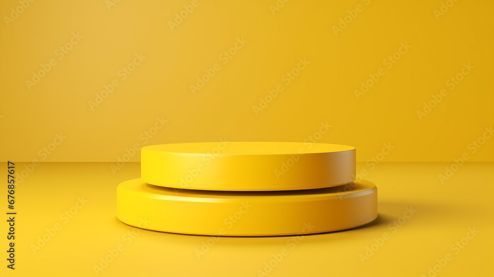 Yellow colour minimal concept double cylinder pedestal or podium for product showcase display on empty background. Made with generative ai Yellow colour minimal concept double cylinder pedestal or podium for product showcase display on empty background. Made with generative ai