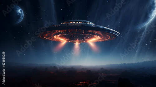 An illustration of an alien UFO spaceship emerging AI