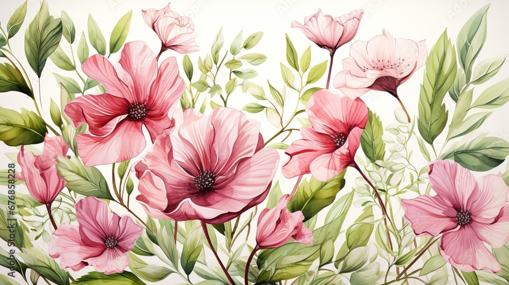 watercolor flowers backgrounds. illustrations in the style of handmade watercolors on a white background, generative artificial intelligence