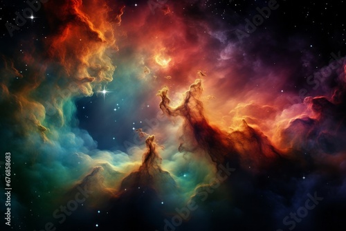 Stunning vibrant space galaxy cloud illuminating night sky with intricate star details © Ilja