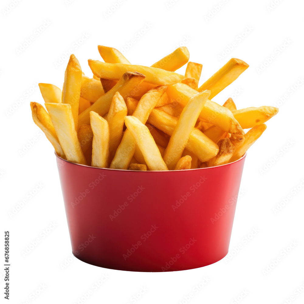 lassic french potato fries in a box isolated on white background. lassic french potato fries in a box isolated on white background.