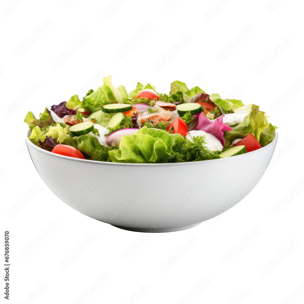 Salad made from fresh tomatoes, raddish, cucumber, salad leaves. Isolated on white background. Salad made from fresh tomatoes, raddish, cucumber, salad leaves. Isolated on white background.