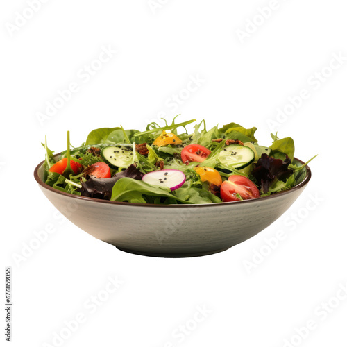 Salad made from fresh vegetables on a plate, isolated on white background. 
