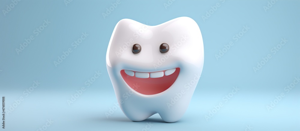 3D rendering of happy cute tooth character on blue background. AI generated image 3D rendering of happy cute tooth character on blue background. AI generated image