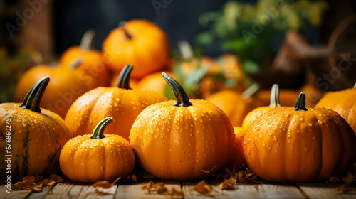 Fresh Pumpkins Thanksgiving and Food season background,Generative Ai.