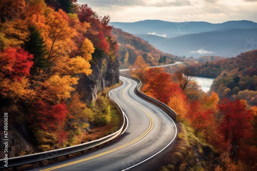 Beautiful winding road in autumn landscape. AI generative