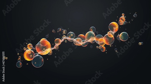 Eine Kette aus Seifenblasen fliegt durch die Luft.