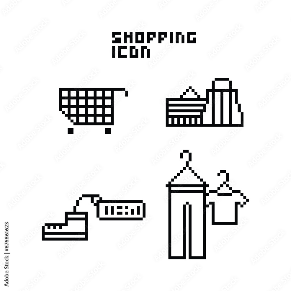 pixel art shopping icon using black color and white background,good for your project and business.	
