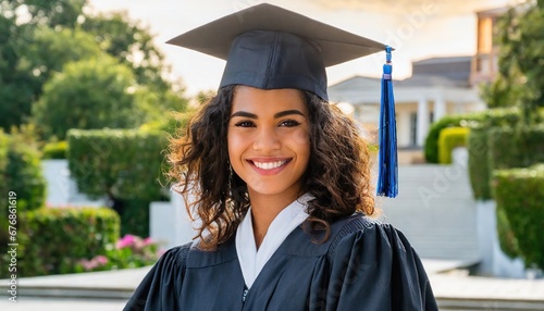  Latino woman graduate weaing cap and gown