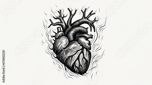 heart engraving monochrome illustration