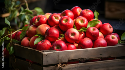 Harvest of fresh organic red apples in the black boxes generated Ai.