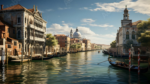 Historic houses of the Grand Canal in Venice,generated Ai. © photo
