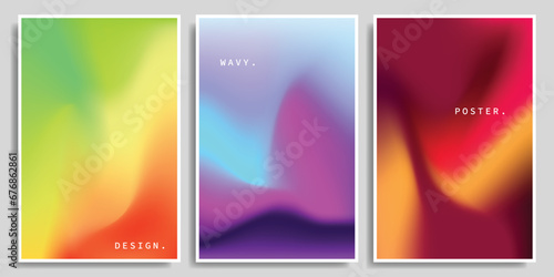 Liquid and wavy blurred gradient mesh background template copy space set. Colorful fluid color gradation backdrop. Smooth and sift vibrant design for poster, banner, leaflet, flyer, or catalog.