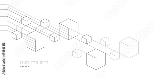 Abstract white background from cubes and lines. Linear geometric drawing. Vector illustration.