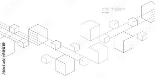 Abstract white background from cubes and lines. Linear geometric drawing. Vector illustration.