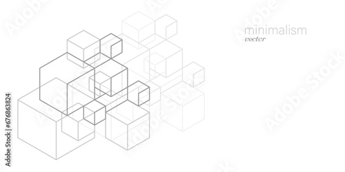 White background from cubes and lines. Linear geometric drawing. Abstraction,Vector illustration.