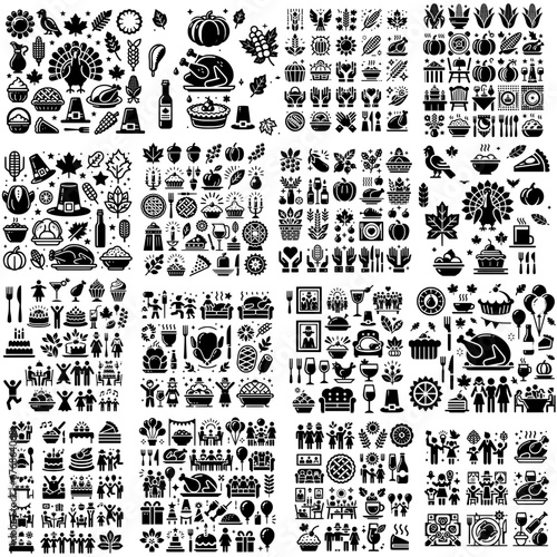 Thanksgiving  fall  party black and white icons pack