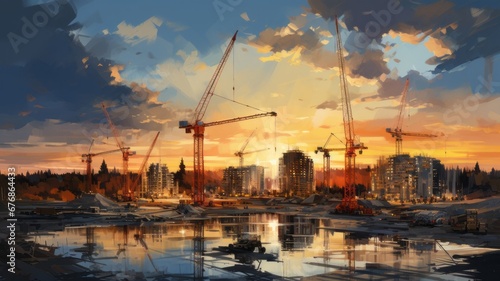 Illustration of a large construction site in a city