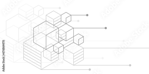 White background from cubes and lines. Linear geometric drawing. Abstraction,Vector illustration.