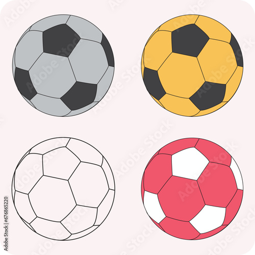 Collection football, realistic isolated on colorful, white background, vector illustration