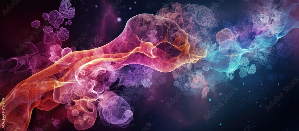 In the background of a ai illustration wisps of smoke intertwine with vibrant colors symbolizing the intricate connection between medicine science and the human body s health Amidst this vi In the background of a ai illustration wisps of smoke intertwine with vibrant colors symbolizing the intricate connection between medicine science and the human body s health Amidst this vi