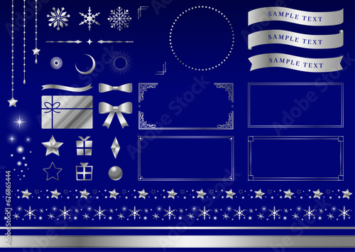 青とシルバーのクリスマスあしらいセット