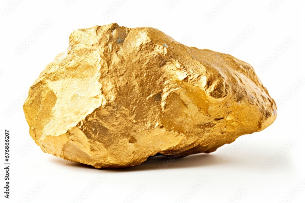 Gleaming gold nugget isolated on a clean white background for a captivating and luxurious visual.