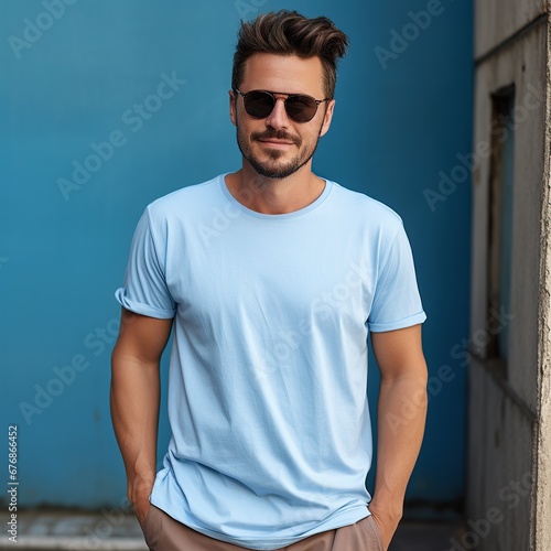 A handsome model wearing blank empty t-shirt for mockup