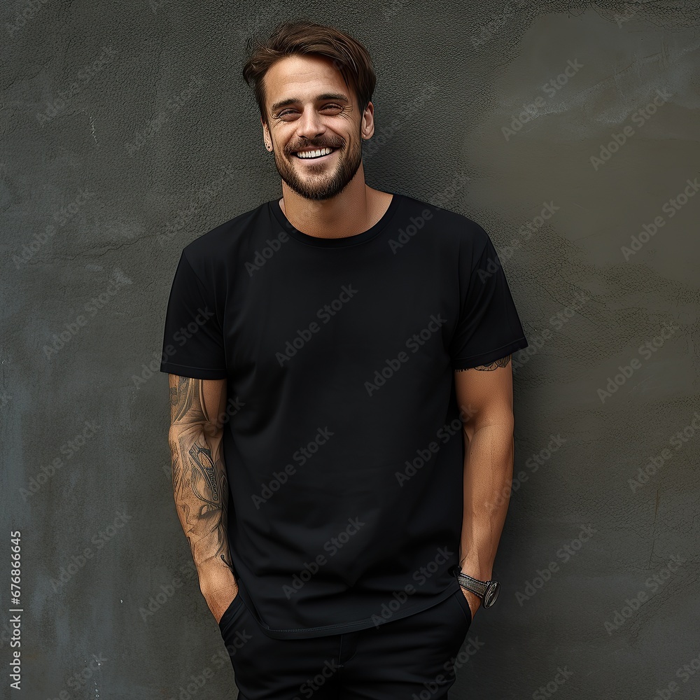 A handsome model wearing blank empty t-shirt for mockup