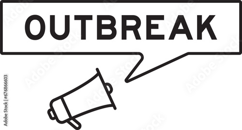 Megaphone icon with speech bubble in word outbreak on white background