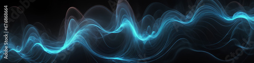 Blue soundwave on a black background. A visually striking representation of sound in the form of a vibrant blue wave against a dark backdrop, Generative AI.