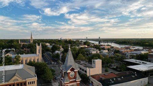 Aerial view of the downtown Wilmington, NC, USA