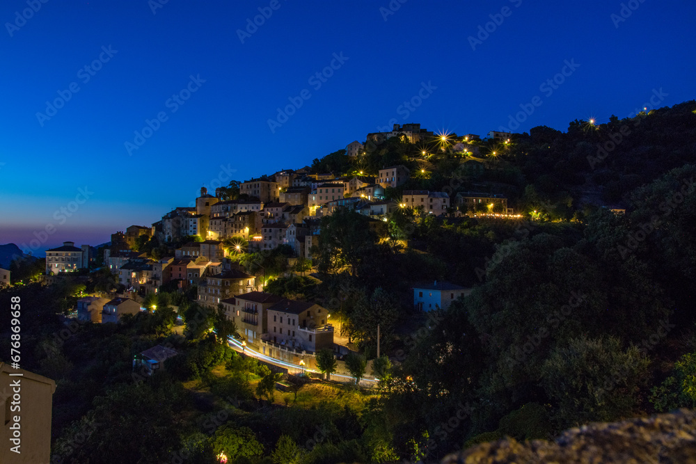 View of Oletta, Corsica, at night