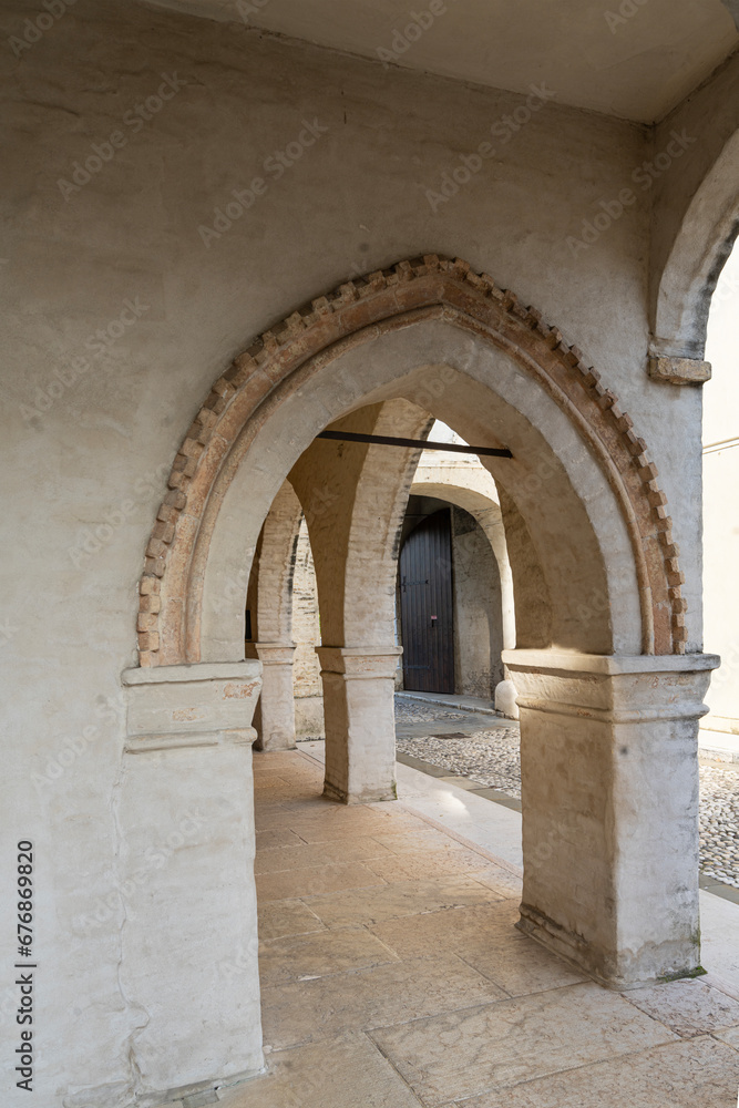 porticoes of the streets in Portobuffolè, Italy