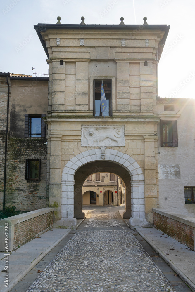 the medieval Friuli city gate in Portobuffolè, Italy
