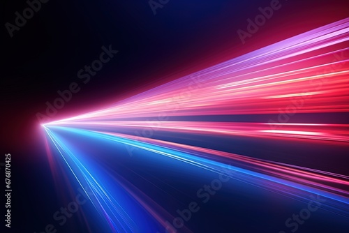 Abstract background with glowing lines in blue and pink colors. © Rudsaphon