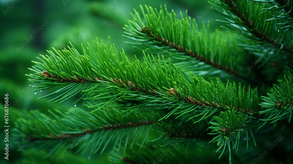Pine Tree Close-Up: Green Branches and Short Needles in Nature