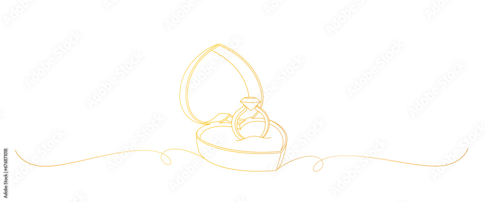 wedding ring golden line art style. vector invitation	