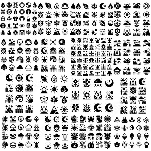 Seasons, nature black and white icons pack #676871012